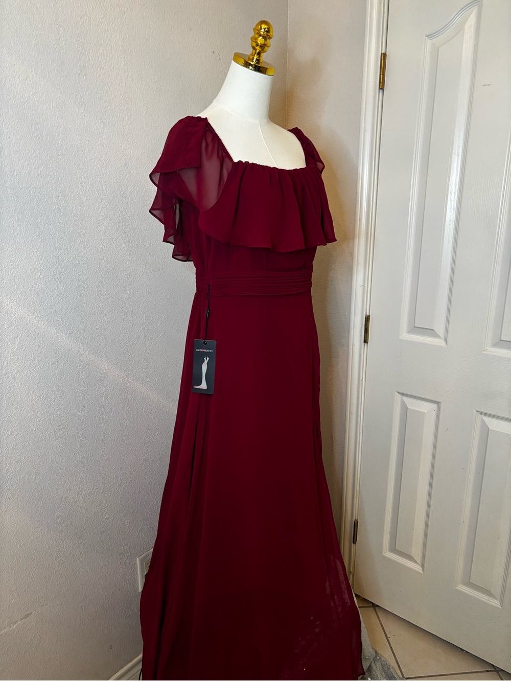Ever Pretty Wine Red Off-Shoulder Ruffle Dress - Picture 4 of 5